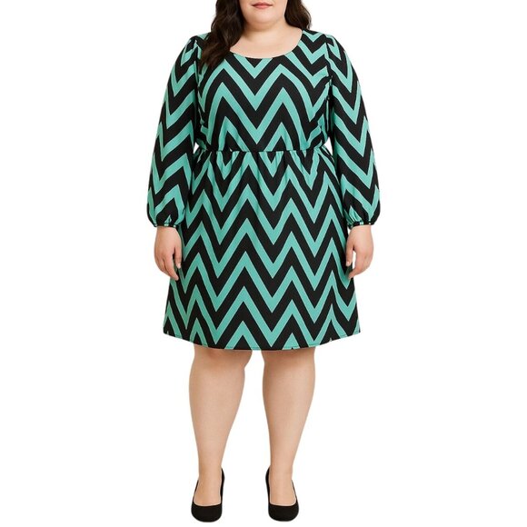 My Michelle Chevron Print Keyhole Back Elastic Waist Dress Size 3X - Picture 1 of 7